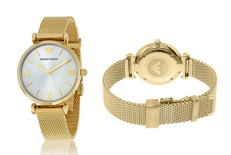 Emporio Armani Retro Gold Dial Gold Mesh Bracelet Watch For Women - AR1957