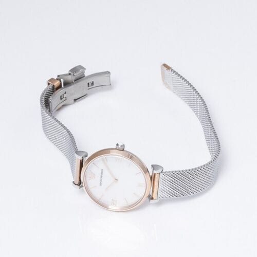 Emporio Armani Retro Mother of Pearl Dial Silver Mesh Bracelet Watch For Women - AR2067