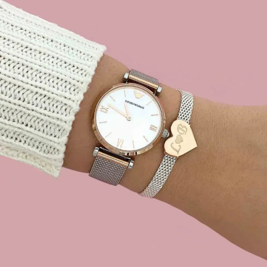Emporio Armani Retro Mother of Pearl Dial Silver Mesh Bracelet Watch For Women - AR2067