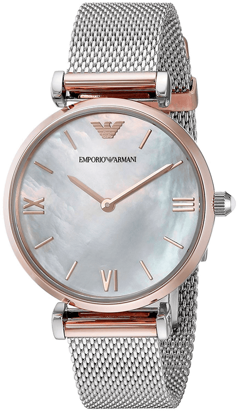 Emporio Armani Retro Mother of Pearl Dial Silver Mesh Bracelet Watch For Women - AR2067
