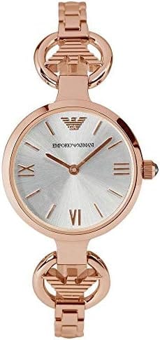 Emporio Armani Retro Quartz Silver Dial Rose Gold Steel Strap Watch For Women - AR1776