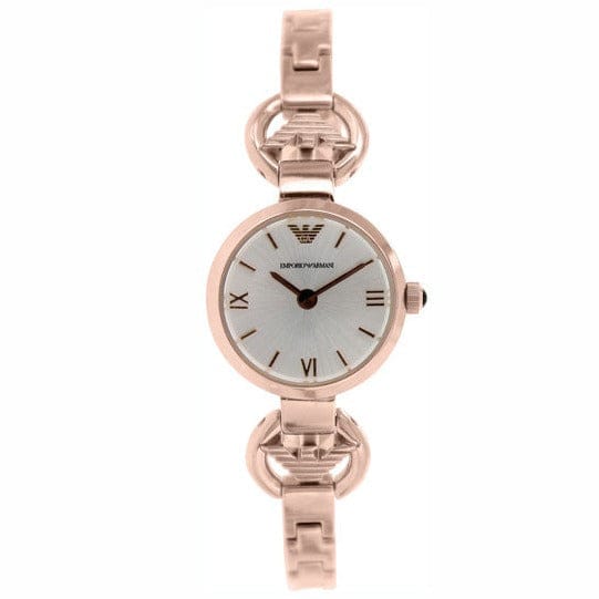 Emporio Armani Retro Quartz Silver Dial Rose Gold Steel Strap Watch For Women - AR1776