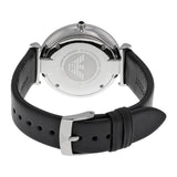 Emporio Armani Retro Analog Quartz Silver Dial Black Leather Strap Watch For Men - AR1674