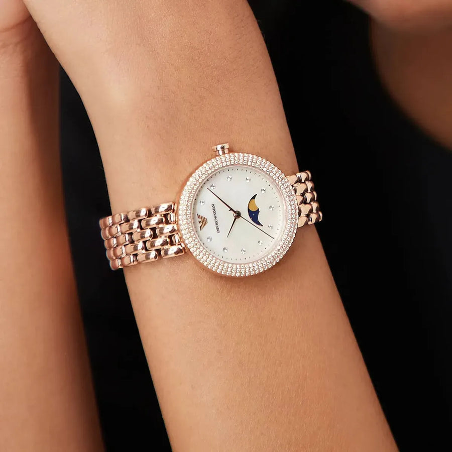 Emporio Armani Rosa Mother of Pearl Dial Rose Gold Steel Strap Watch For Women - AR11462