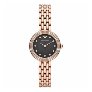 Emporio Armani Rosa Quartz Mother of Pearl Black Dial Rose Gold Steel Strap Watch For Women - AR11372