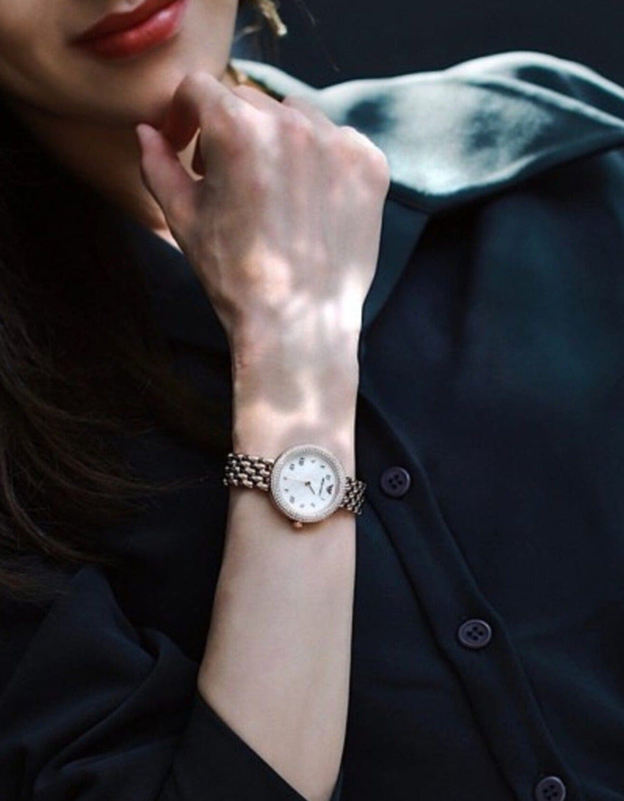 Emporio Armani Rosa Quartz Mother of Pearl White Dial Rose Gold Steel Strap Watch For Women - AR11355