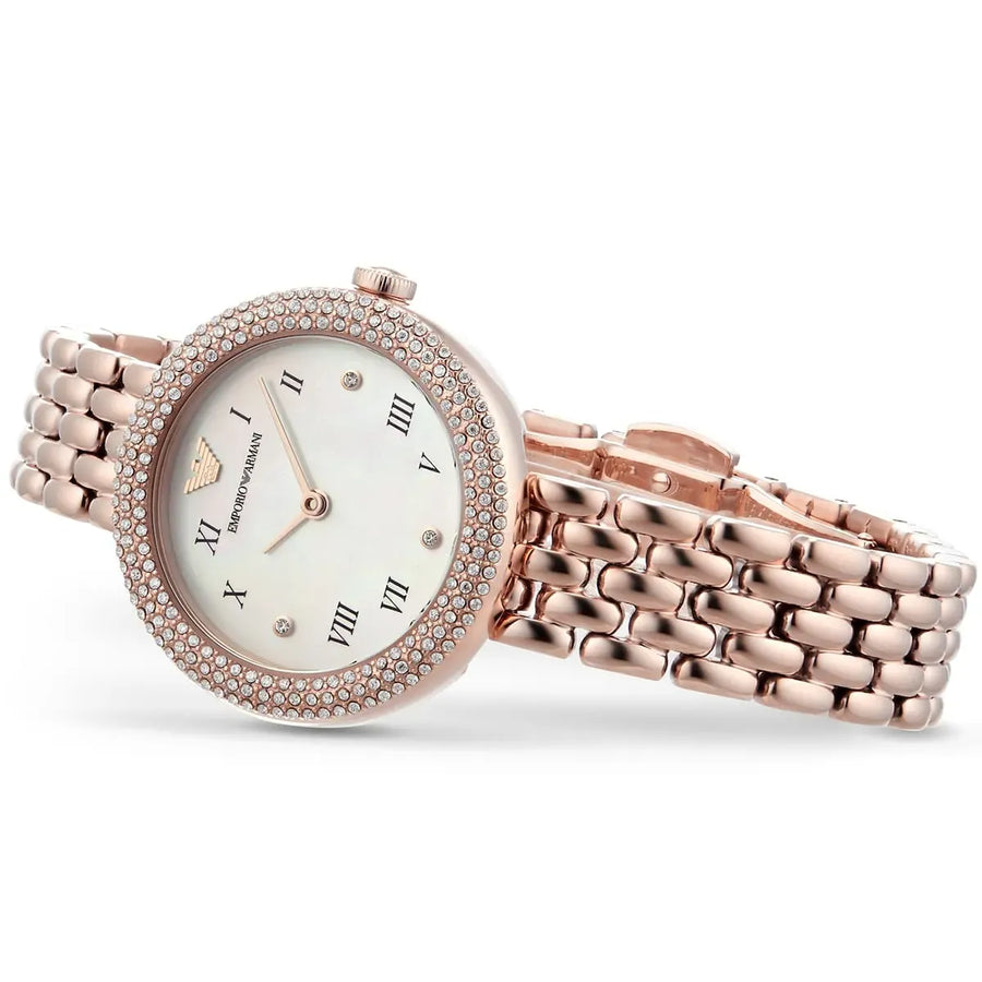 Emporio Armani Rosa Quartz Mother of Pearl White Dial Rose Gold Steel Strap Watch For Women - AR11355