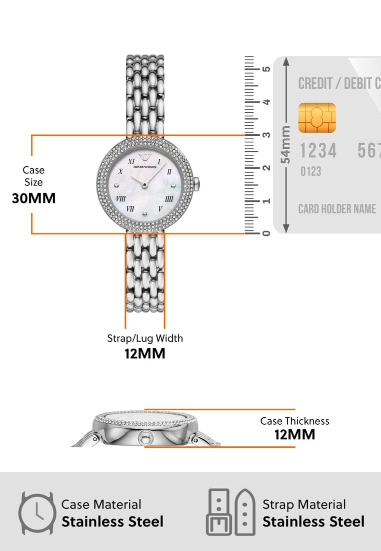 Emporio Armani Rosa Quartz White Dial Silver Steel Strap Watch For Women - AR11354