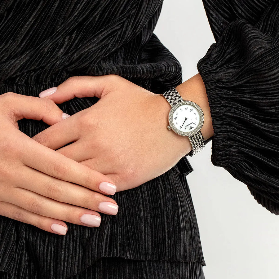 Emporio Armani Rosa Quartz White Dial Silver Steel Strap Watch For Women - AR11354