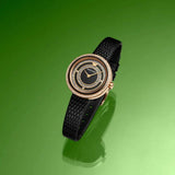 Emporio Armani Rosa Two Hand Black Dial Black Leather Strap Watch For Women - AR11493