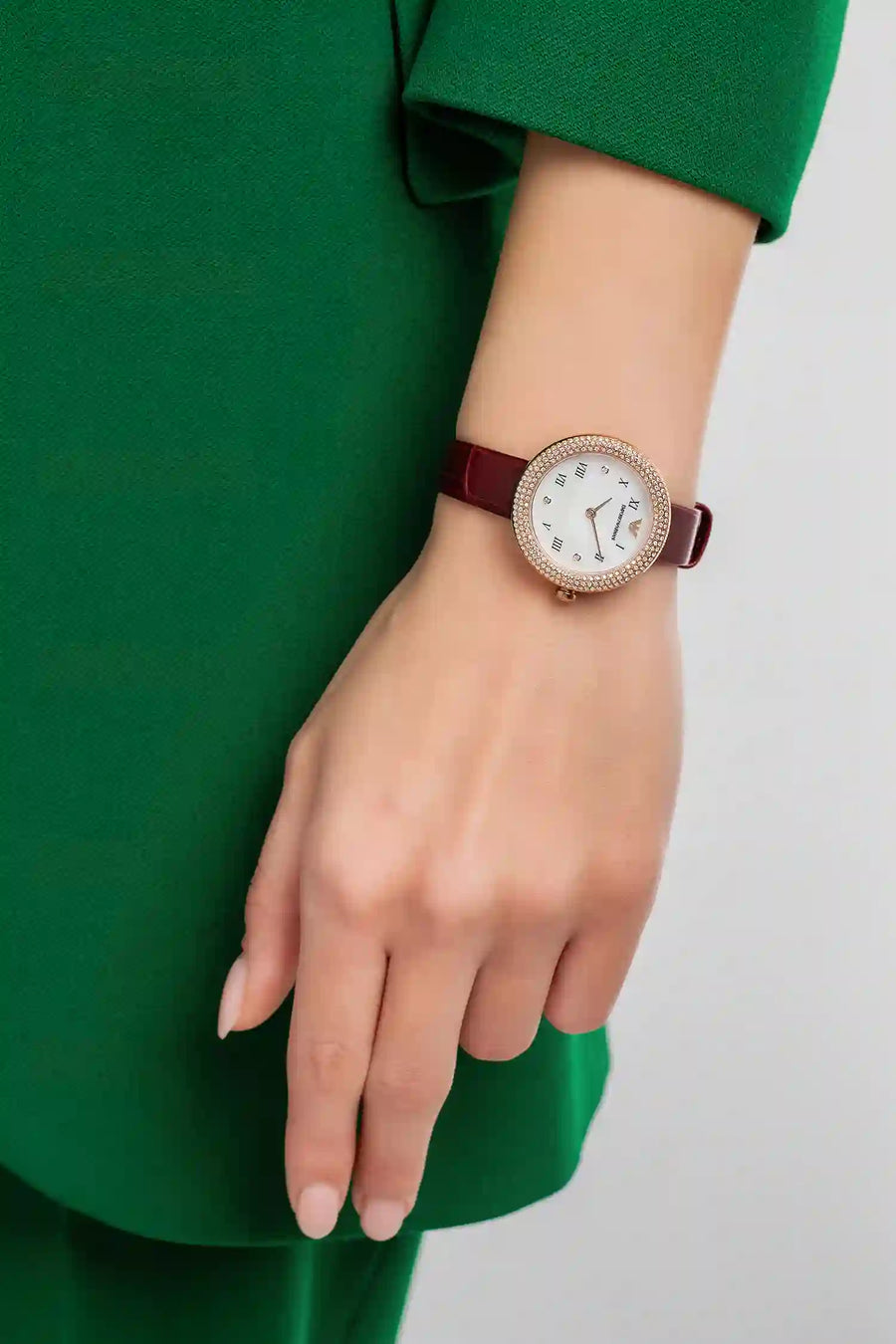 Emporio Armani Rosa Two Hand White Dial Red Leather Strap Watch For Women - AR11357