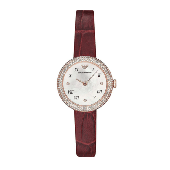 Emporio Armani Rosa Two Hand White Dial Red Leather Strap Watch For Women - AR11357