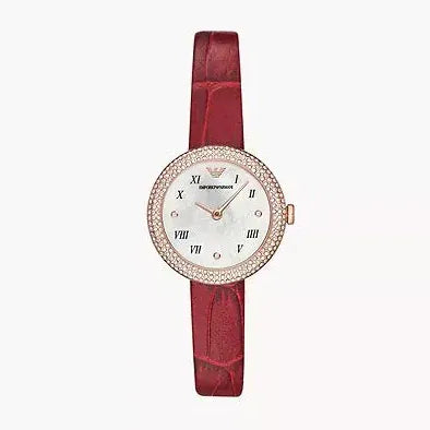 Emporio Armani Rosa Two Hand White Dial Red Leather Strap Watch For Women - AR11357