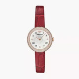 Emporio Armani Rosa Two Hand White Dial Red Leather Strap Watch For Women - AR11357