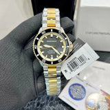 Emporio Armani Sea Explorer Black Dial Two Tone Steel Strap Watch for Men - AR60089