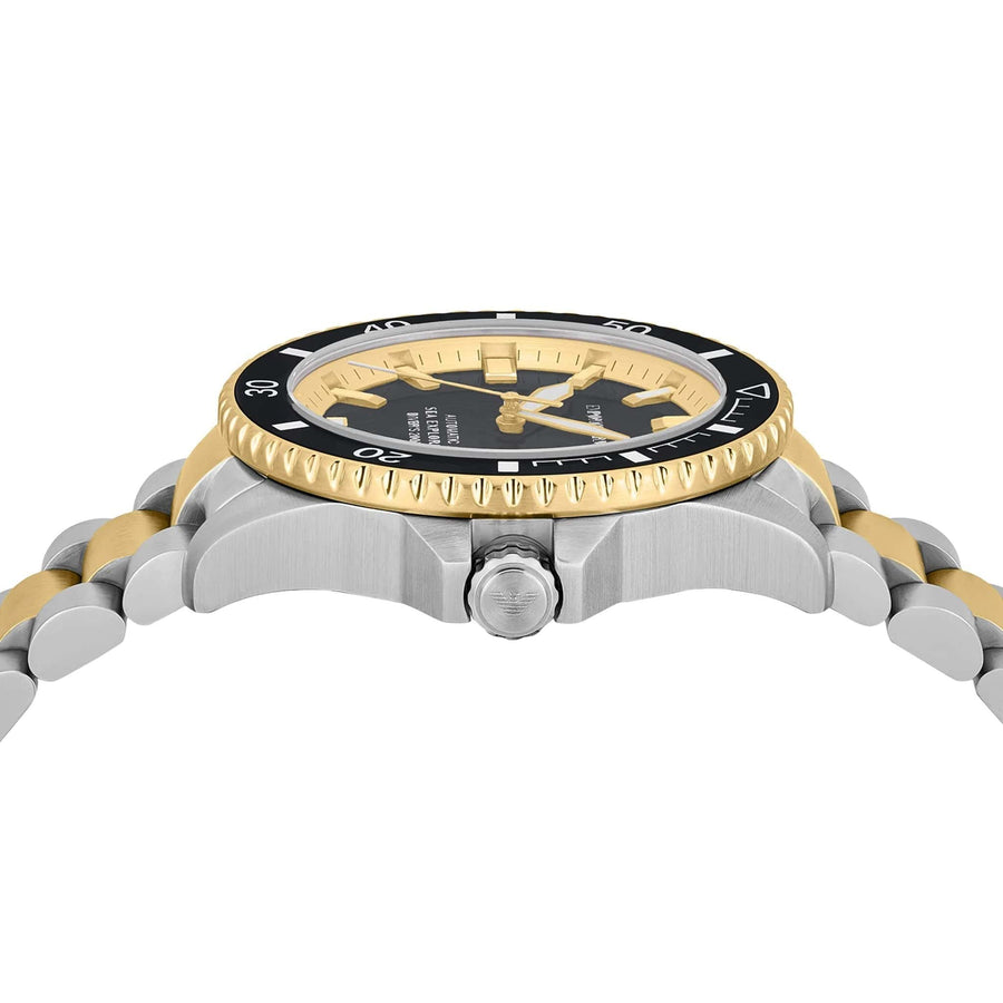 Emporio Armani Sea Explorer Black Dial Two Tone Steel Strap Watch for Men - AR60089