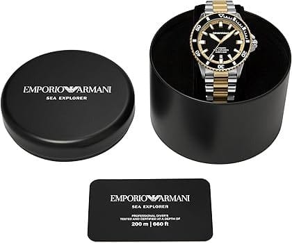 Emporio Armani Sea Explorer Black Dial Two Tone Steel Strap Watch for Men - AR60089
