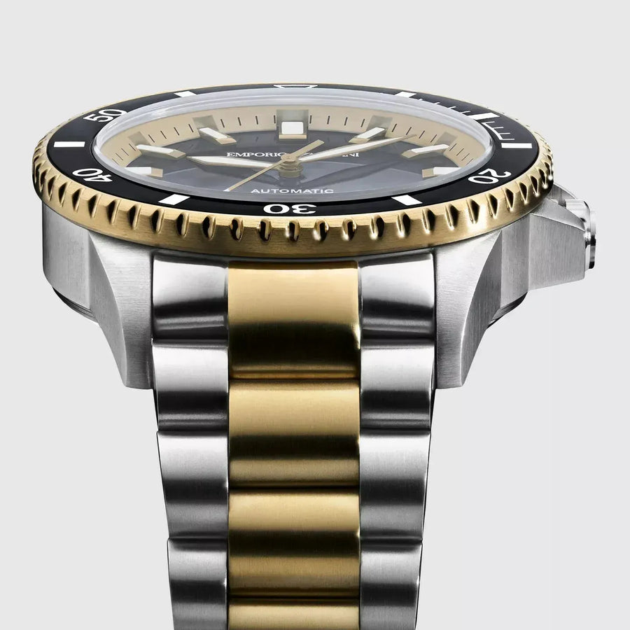 Emporio Armani Sea Explorer Black Dial Two Tone Steel Strap Watch for Men - AR60089