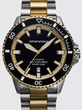Emporio Armani Sea Explorer Black Dial Two Tone Steel Strap Watch for Men - AR60089