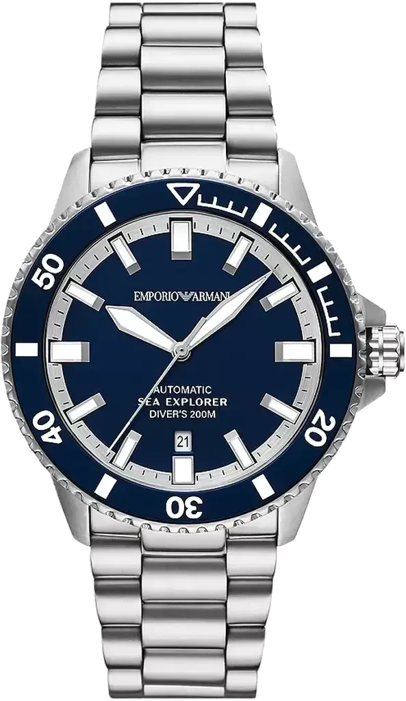 Emporio Armani Sea Explorer Blue Dial Silver Steel Strap Watch for Men - AR60087