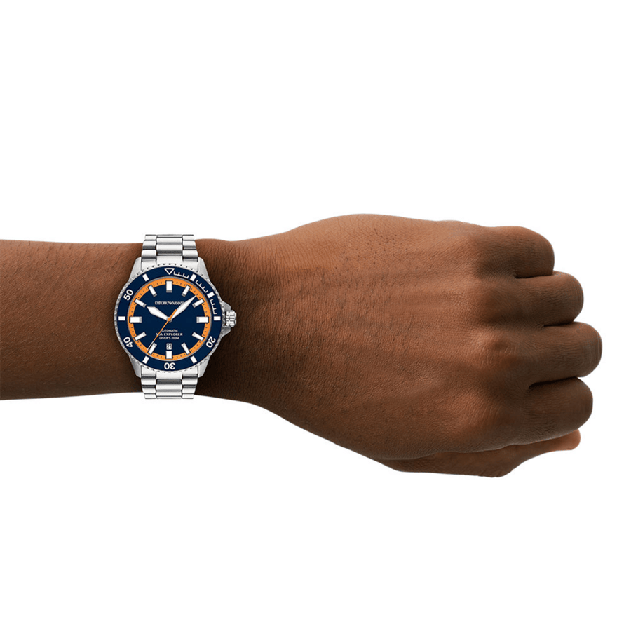 Emporio Armani Sea Explorer Blue Dial Silver Steel Strap Watch for Men - AR60090