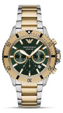 Emporio Armani Sea Explorer Chronograph Green Dial Two Tone Steel Strap Watch for Men - AR11586