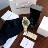 Emporio Armani Sea Explorer Chronograph Green Dial Two Tone Steel Strap Watch for Men - AR11586