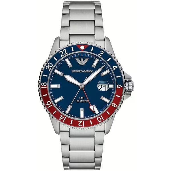 Emporio Armani Sea Explorer GMT Blue Dial Silver Steel Strap Watch For Men - AR11590