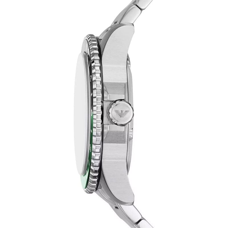 Emporio Armani Sea Explorer GMT Quartz Black Dial Silver Steel Strap Watch For Men - AR11589