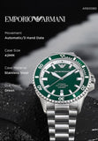 Emporio Armani Sea Explorer Green Dial Silver Steel Strap Watch for Men - AR60080