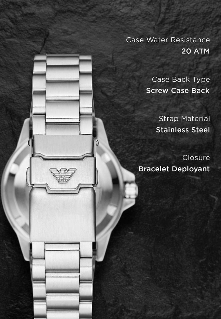 Emporio Armani Sea Explorer Green Dial Silver Steel Strap Watch for Men - AR60080