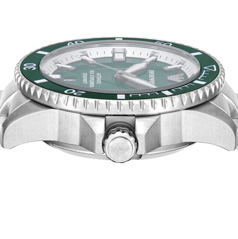 Emporio Armani Sea Explorer Green Dial Silver Steel Strap Watch for Men - AR60080