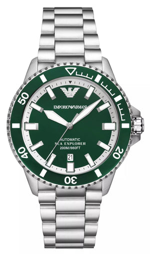 Emporio Armani Sea Explorer Green Dial Silver Steel Strap Watch for Men - AR60080