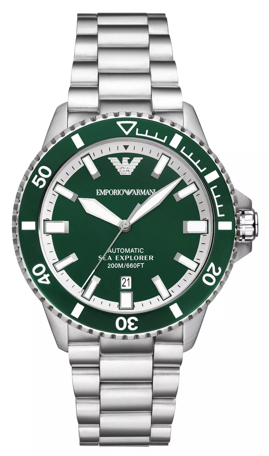 Emporio Armani Sea Explorer Green Dial Silver Steel Strap Watch for Men - AR60080