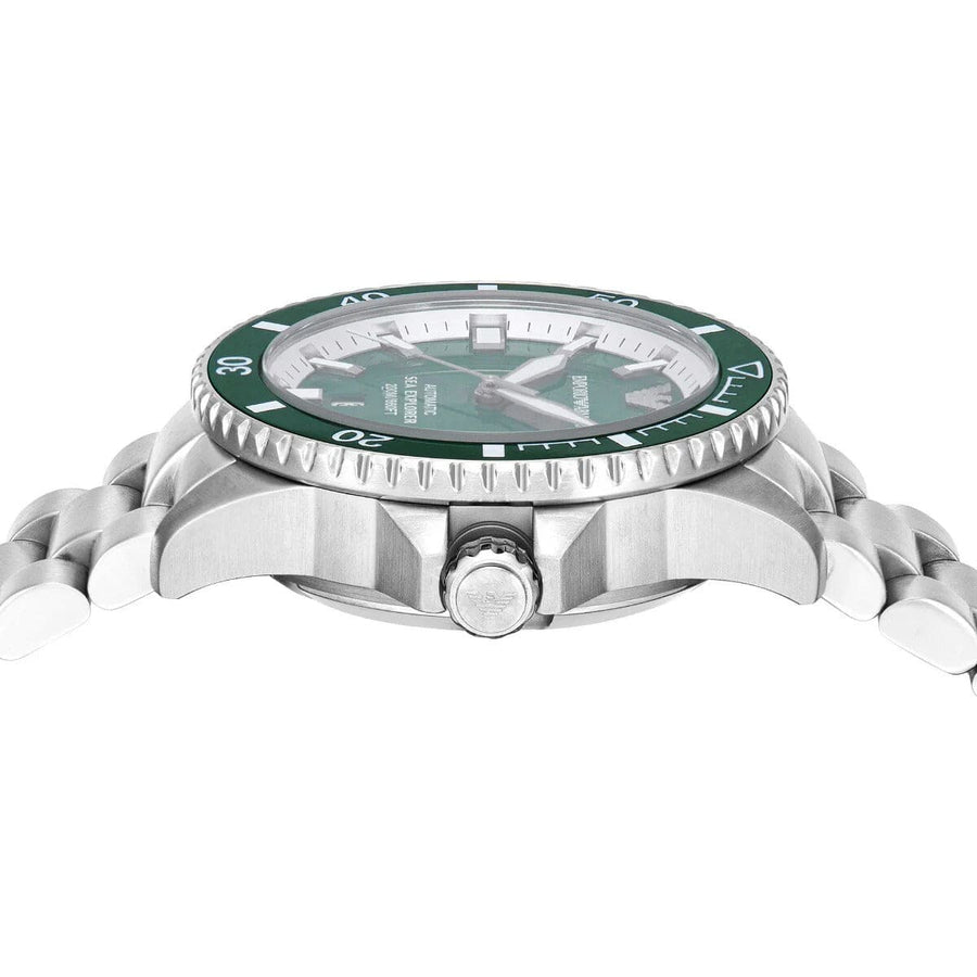 Emporio Armani Sea Explorer Green Dial Silver Steel Strap Watch for Men - AR60088