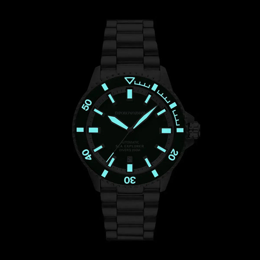 Emporio Armani Sea Explorer Green Dial Silver Steel Strap Watch for Men - AR60088