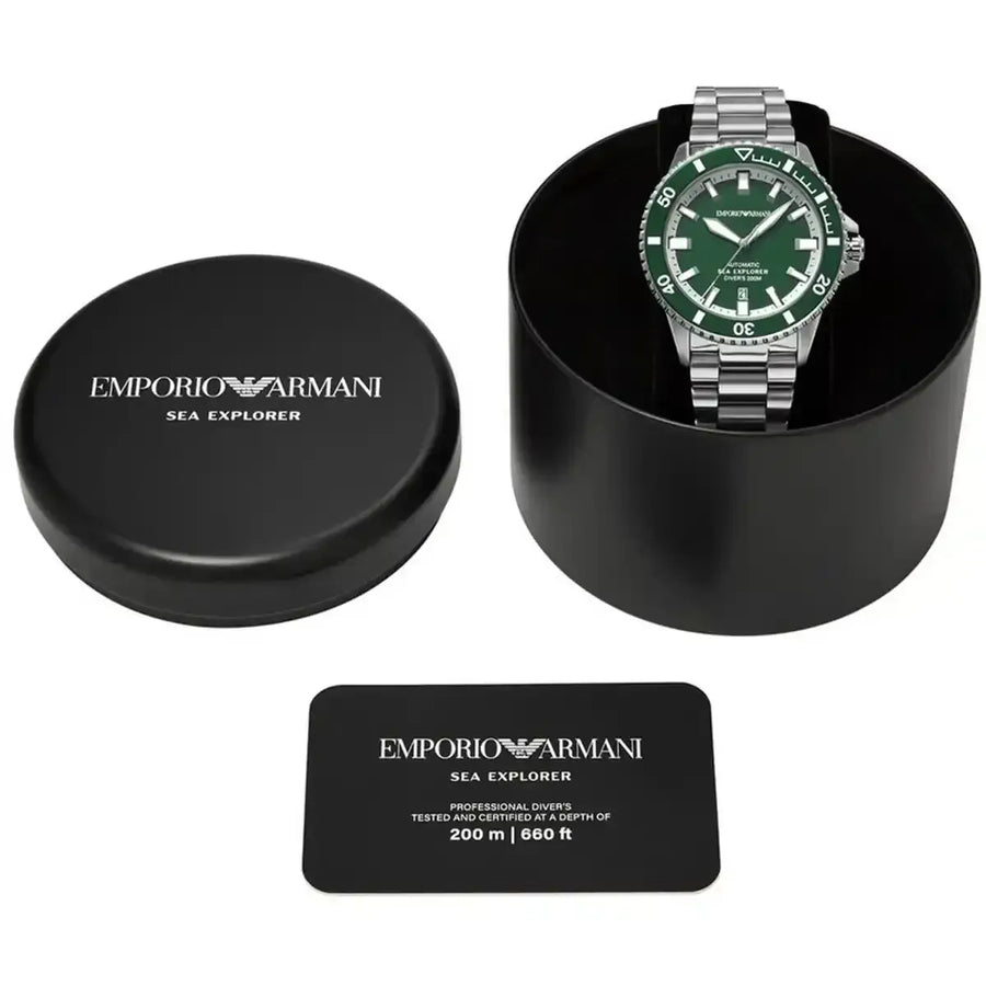 Emporio Armani Sea Explorer Green Dial Silver Steel Strap Watch for Men - AR60088