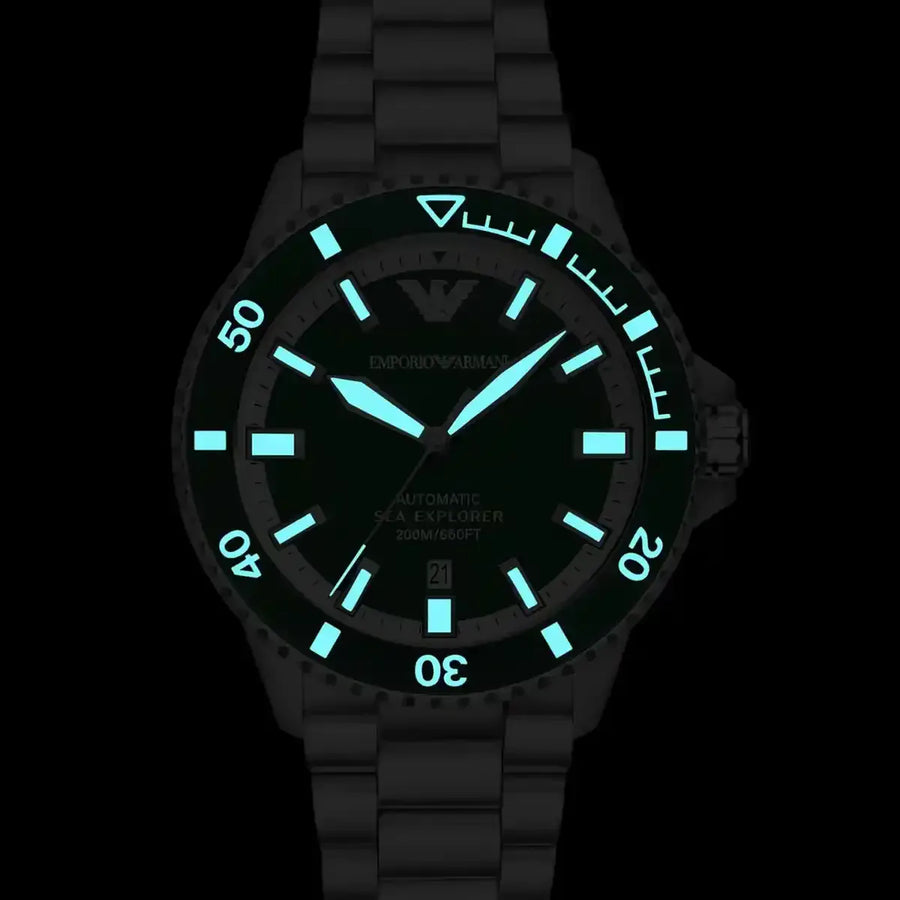 Emporio Armani Sea Explorer Green Dial Silver Steel Strap Watch for Men - AR60088