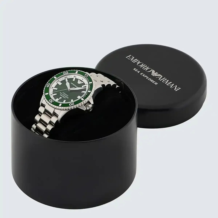 Emporio Armani Sea Explorer Green Dial Silver Steel Strap Watch for Men - AR60088