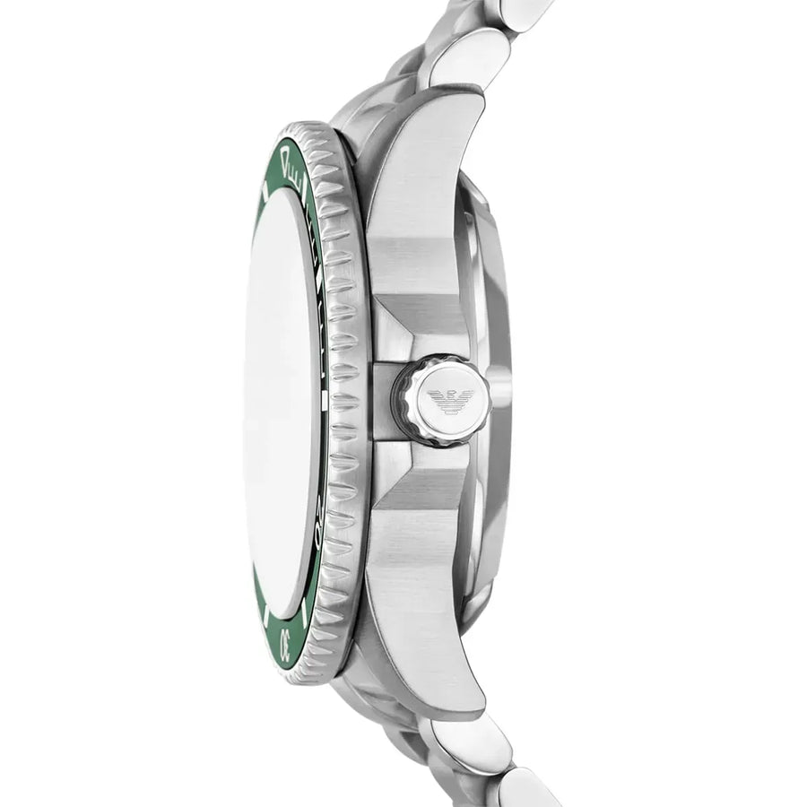 Emporio Armani Sea Explorer Green Dial Silver Steel Strap Watch for Men - AR60088