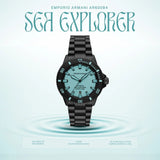 Emporio Armani Sea Explorer Turquoise Blue Dial Black Steel Strap Watch for Men - AR60084