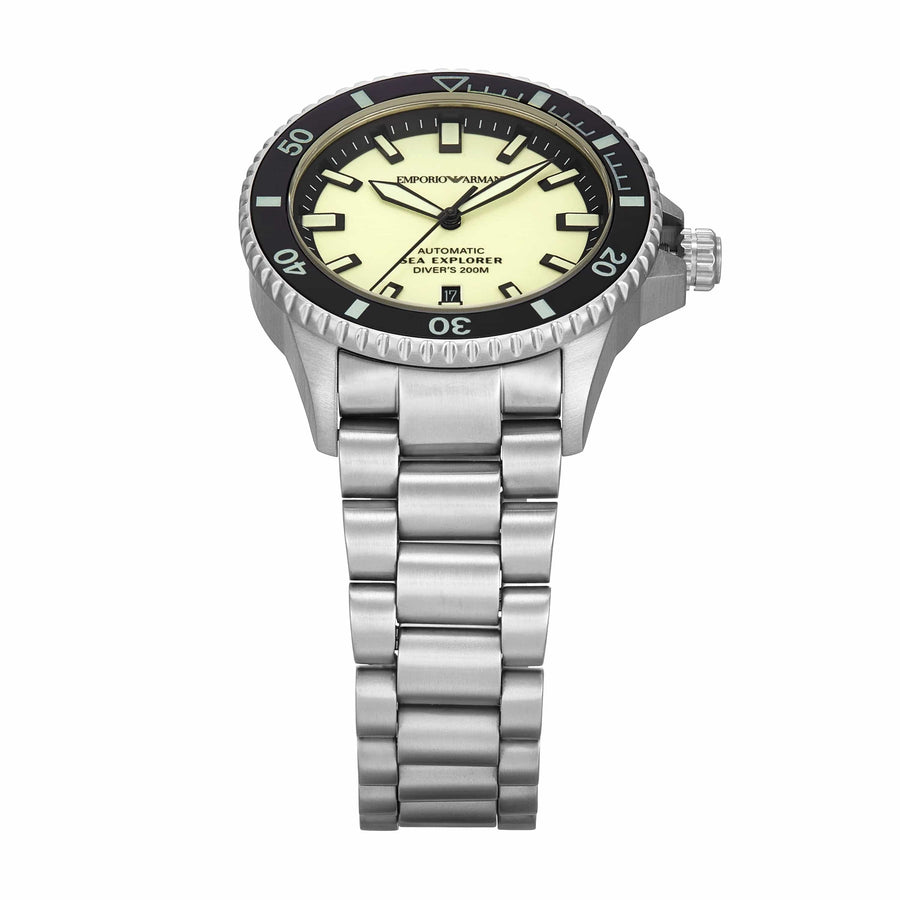 Emporio Armani Sea Explorer Yellow Dial Silver Steel Strap Watch for Men - AR60083