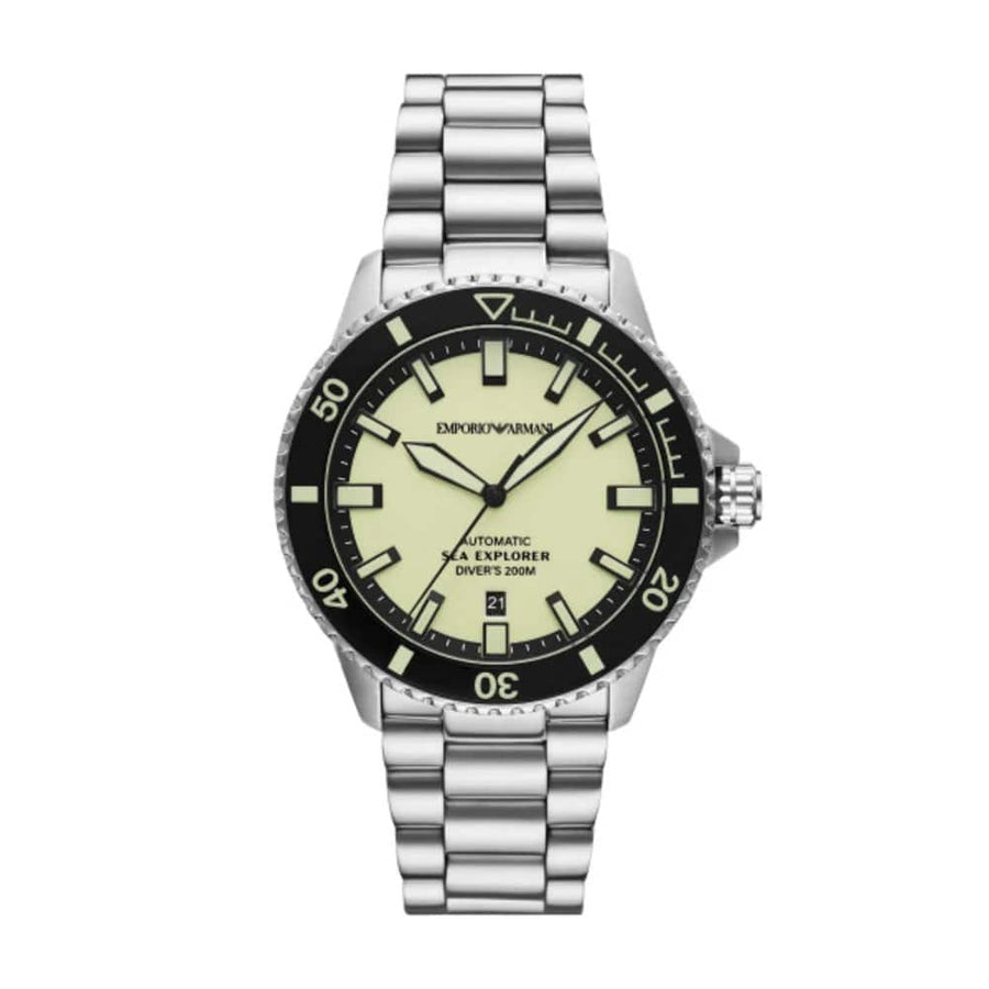 Emporio Armani Sea Explorer Yellow Dial Silver Steel Strap Watch for Men - AR60083