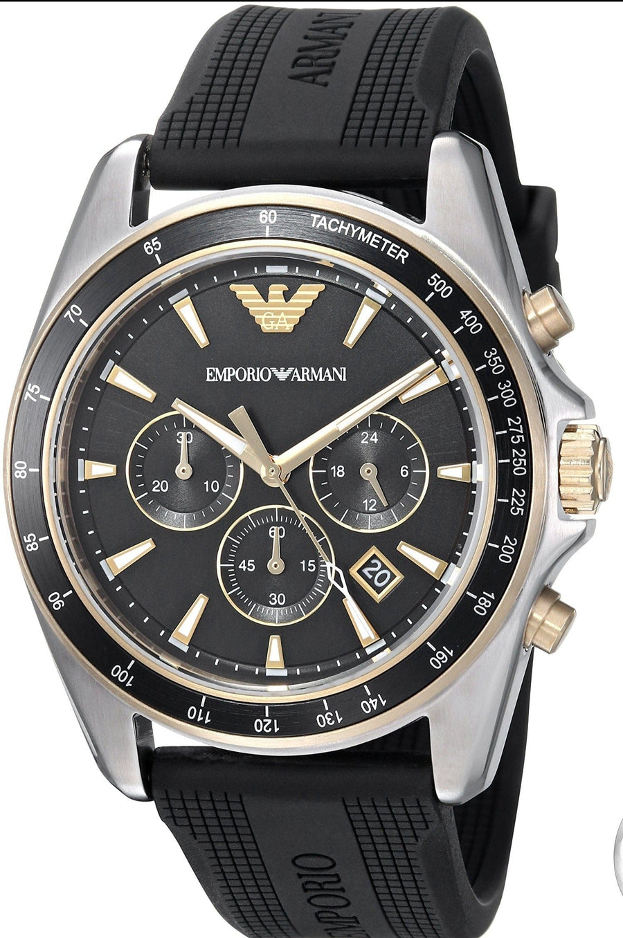 Emporio Armani Sigma Chronograph lack Dial Black Rubber Strap Watch For Men - AR80003