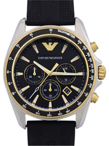 Emporio Armani Sigma Chronograph lack Dial Black Rubber Strap Watch For Men - AR80003