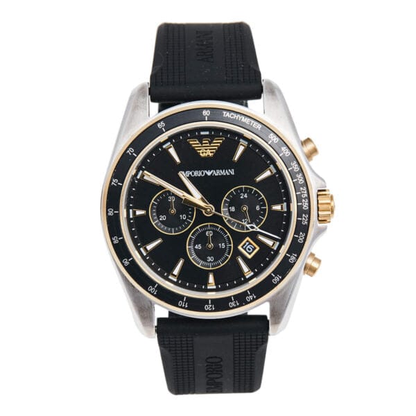 Emporio Armani Sigma Chronograph lack Dial Black Rubber Strap Watch For Men - AR80003