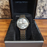 Emporio Armani Silver Sunray Dial Two Tone Steel Strap Watch For Women - AR11113