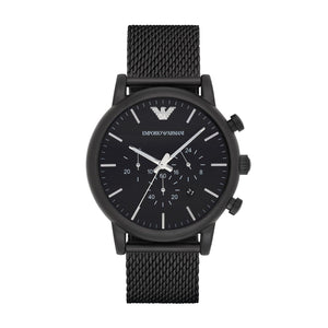 Emporio Armani Sport Chronograph Black Dial Black Mesh Bracelet Watch For Men - AR1968