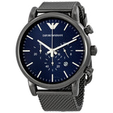 Emporio Armani Chronograph Blue Dial Gun Metallic Mesh Bracelet Watch For Men - AR1979