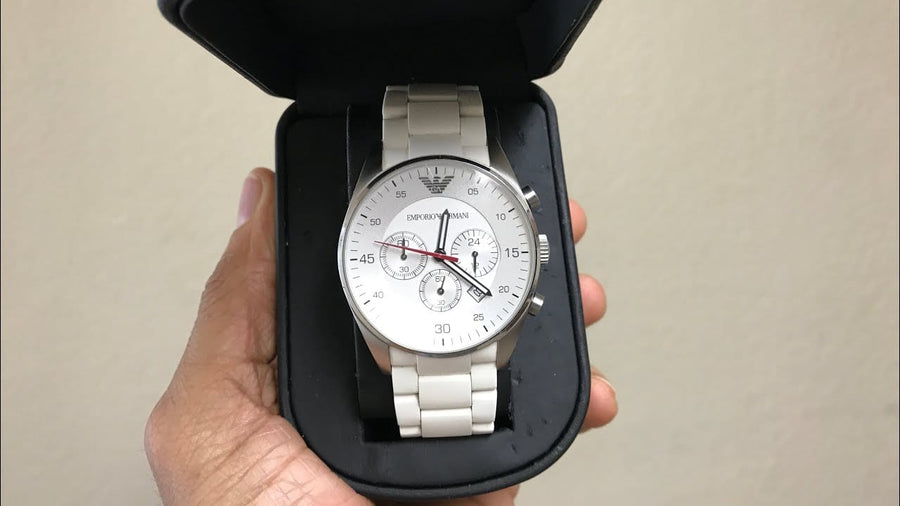 Emporio Armani Sport Chronograph White Dial White Silicone Strap Watch For Men - AR5859